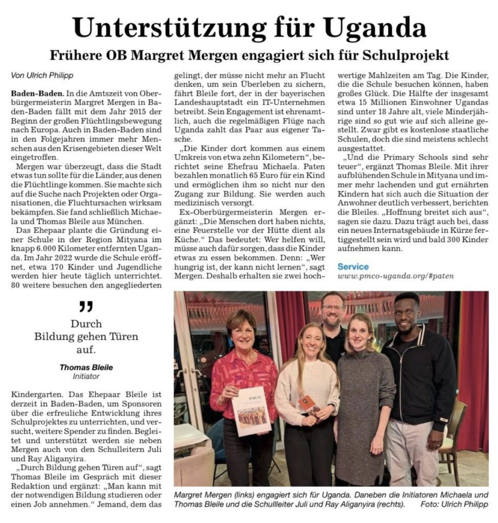 Unterstützung für Uganda - Frühere OB Margret Mergen engagiert sich für Schulprojekt